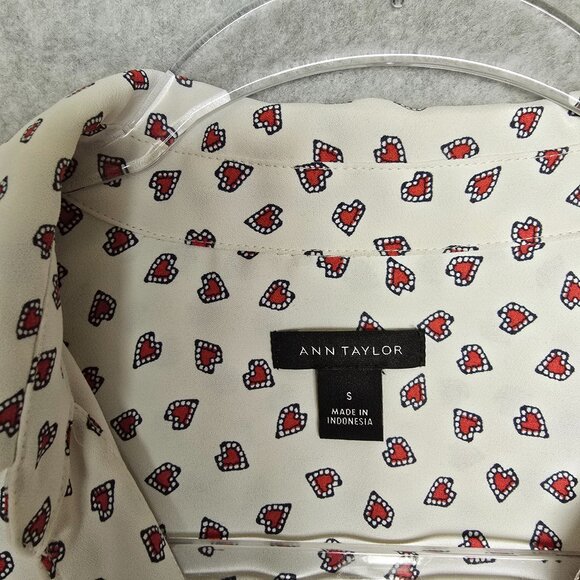 Ann Taylor Women S Long Sleeve Heart Print Pull Over Blouse Shirt Office Career - Picture 2 of 9